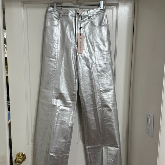 NEW with Tags $355 Cinq a Sept Foiled Francine Pants, Silver sz 8 - Picture 1 of 4